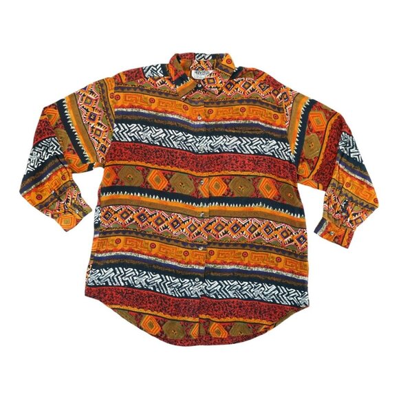 Way to Go Women's‎ Shirt Size Large Button Down Long Sleeve Geometric 100% Rayon - Picture 1 of 6